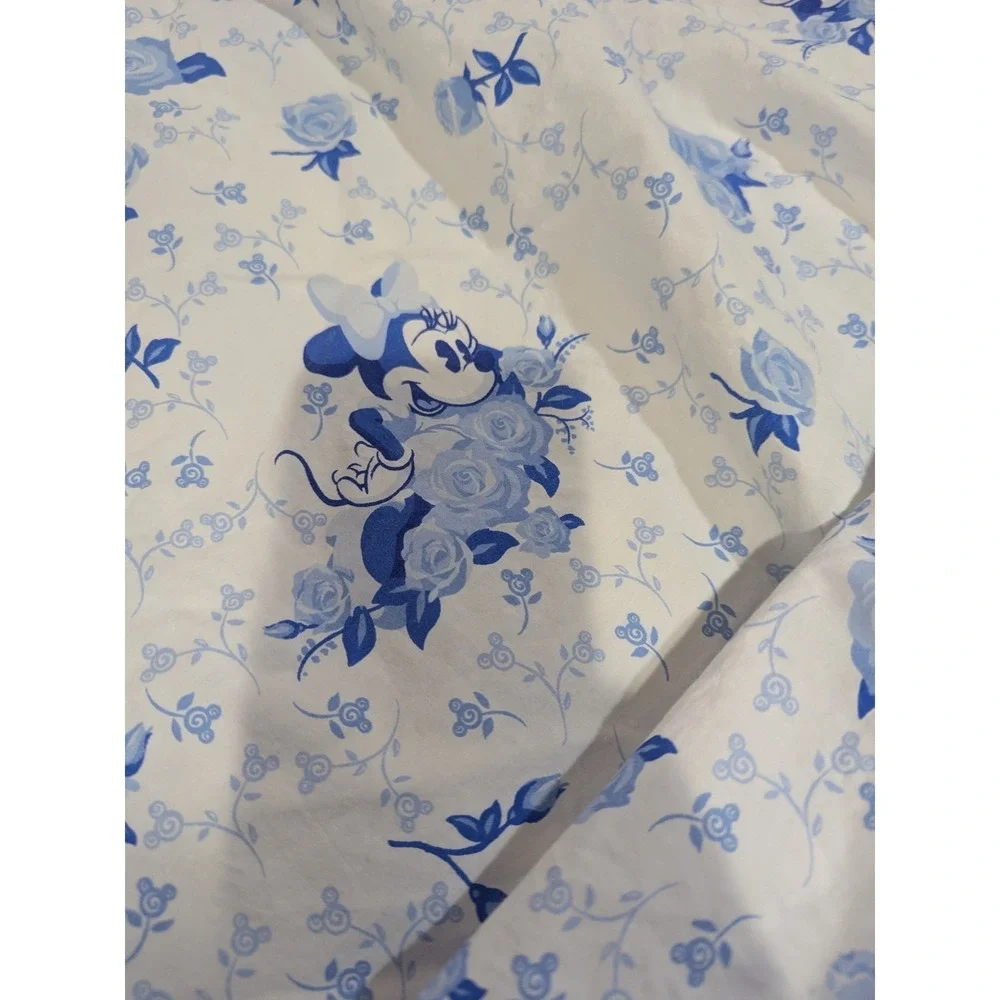 VTG Disney Mickey Mouse Blue‎ Floral Rose Comforter Portugal Cotton Cottagecore